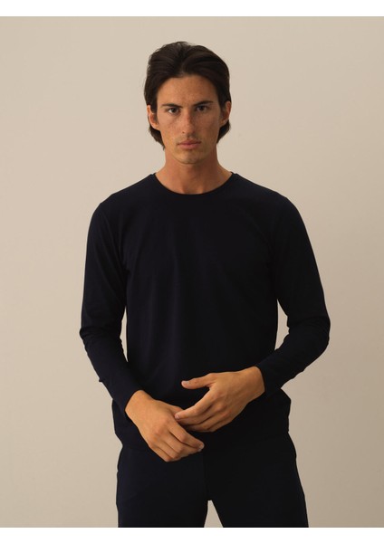 Erkek Lacivert Modal Dokulu Slim Fit Uzun Kollu Tişört fiyatları