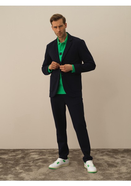 Erkek Lacivert Pamuk Dokulu Regular Fit Ceket