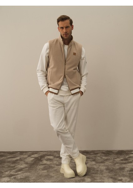Erkek Bej Pamuk Dokulu Regular Fit Yelek