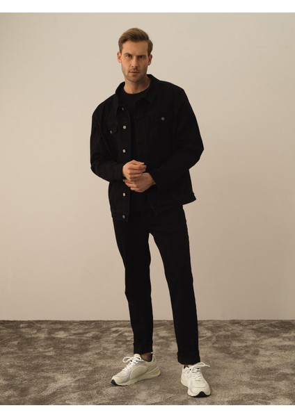 Erkek Siyah Pamuk Dokulu Regular Fit Ceket