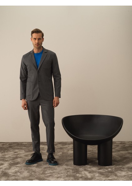 Erkek Koyu Gri Dokulu Esnek Dokulu Regular Fit Ceket