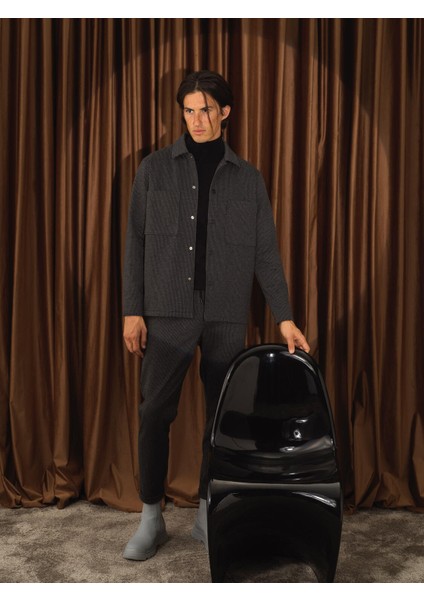 Erkek Siyah Pamuk Dokulu Regular Fit Ceket