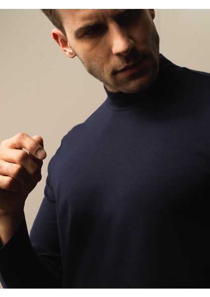 Erkek Lacivert Modal Dokulu Slim Fit Uzun Kollu Tişört fiyatları
