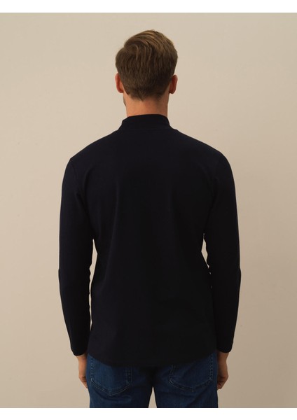 Erkek Lacivert Modal Dokulu Slim Fit Uzun Kollu Tişört modelleri