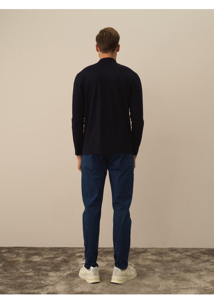 Erkek Lacivert Modal Dokulu Slim Fit Uzun Kollu Tişört fırsatları