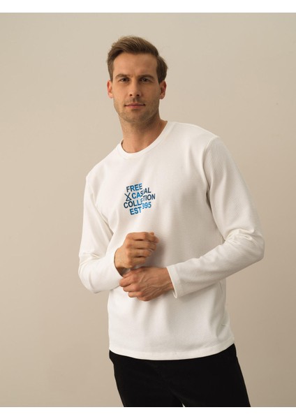 Erkek Kırık Beyaz Pamuk Dokulu Regular Fit Uzun Kollu Tişört fiyatları