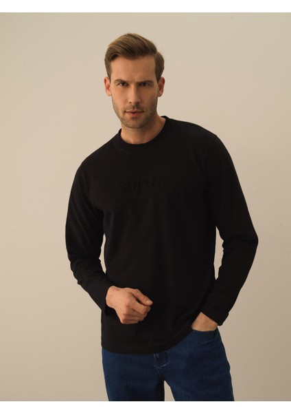 Erkek Siyah Pamuk Dokulu Regular Fit Uzun Kollu Tişört fiyatları