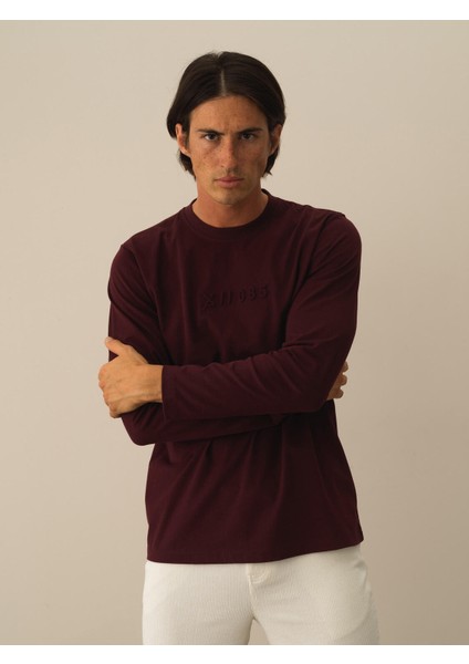 Erkek Bordo Pamuk Dokulu Regular Fit Uzun Kollu Tişört fiyatları