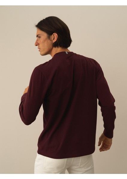 Erkek Bordo Pamuk Dokulu Regular Fit Uzun Kollu Tişört modelleri