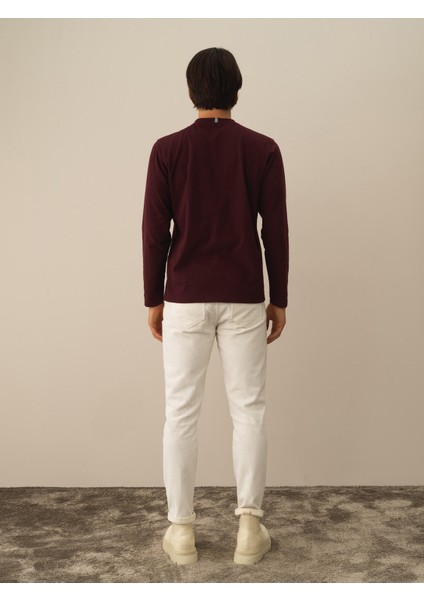 Erkek Bordo Pamuk Dokulu Regular Fit Uzun Kollu Tişört fırsatları
