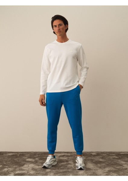 Erkek Kırık Beyaz Pamuk Dokulu Regular Fit Uzun Kollu Tişört