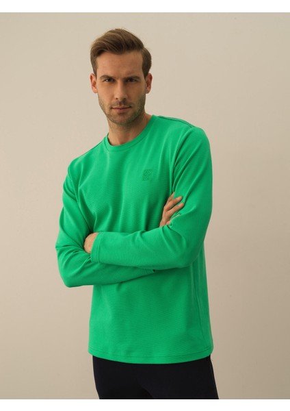 Erkek Yeşil Pamuk Dokulu Regular Fit Uzun Kollu Tişört fiyatları
