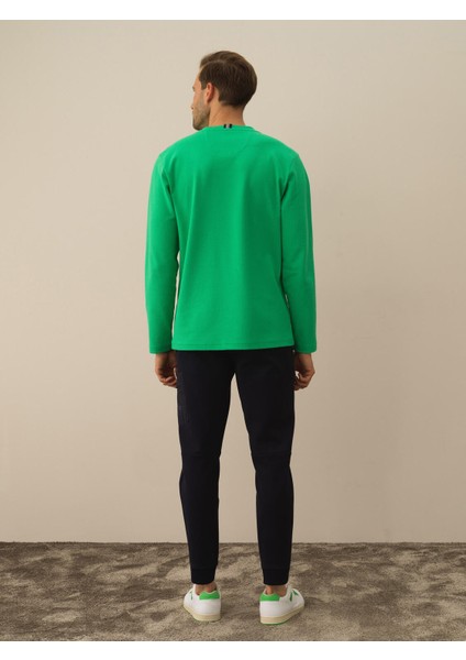 Erkek Yeşil Pamuk Dokulu Regular Fit Uzun Kollu Tişört indirimleri