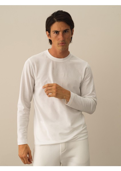 Erkek Kırık Beyaz Pamuk Dokulu Regular Fit Uzun Kollu Tişört fiyatları
