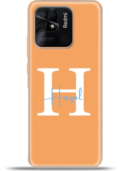 Xiaomi Redmi 10C Kılıf Silikon Esnek Kamera Koruma Kişiye Özel Isim Harf Zao Turuncu - H