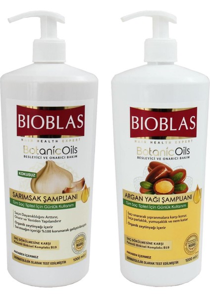 Kokusuz Sarımsak Şampuanı 1000 Ml + Bioblas Argan Yağı Şampuanı 1000 Ml