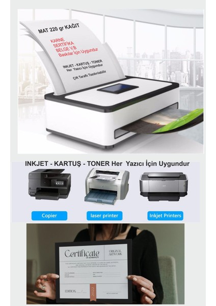 Kartuşlu Mürekkepli Tüm Yazıcılara Uygun 20 Adet Kalın Sertifika Vb Için 220 gr Kağıt
