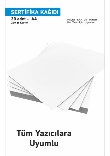 Kartuşlu Mürekkepli Tüm Yazıcılara Uygun 20 Adet Kalın Sertifika Vb Için 220 gr Kağıt fiyatları