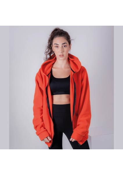 Kadın Erkek Fermuarlı Kapşonlu Polar Sweatshirt
