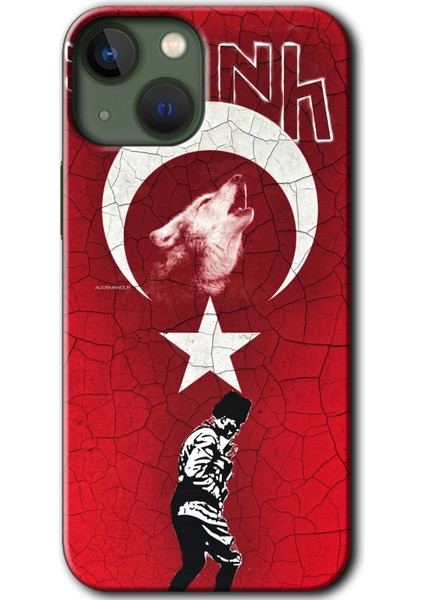 Apple iPhone 13 Kılıf Hd Desen Baskılı Arka Kapak + Kırılmaz Cam - Bozkurt Atam