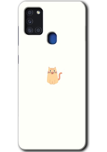 Galaxy A21S Kılıf Hd Desen Baskılı Arka Kapak + Kırılmaz Cam - Cat Minimalism
