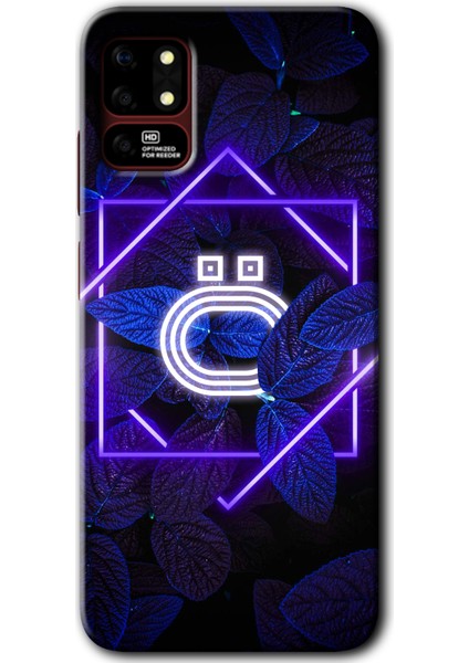 Reeder S19 Max Kılıf Hd Desen Baskılı Arka Kapak + Kırılmaz Cam - Dark Neon Yaprak Ö Harfi