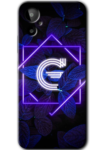 General Mobile 23 Se/gm 23 Se Kılıf Hd Desen Baskılı Arka Kapak - Dark Neon Yaprak G Harfi