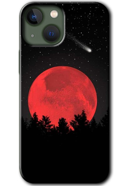 Apple iPhone 13 Kılıf Hd Desen Baskılı Arka Kapak + Kırılmaz Cam - Kanlı Ay