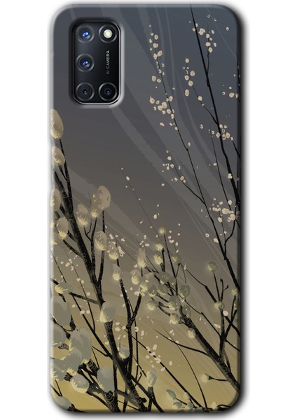 Oppo A52 Kılıf Hd Desen Baskılı Arka Kapak + Kırılmaz Cam - Branches Flowers
