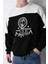 Erkek Siyah Alaska Baskı Bisiklet Yaka Oversize Sweatshirt 5