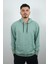 Erkek Kapüşonlu ve Önden Cepli Düz Polar Sweatshirt Turkuaz 1