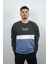 Erkek Sıfır Yaka Çizgili Polar Sweatshirt Story Füme 1