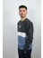 Erkek Sıfır Yaka Çizgili Polar Sweatshirt Story Füme 2