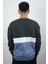 Erkek Sıfır Yaka Çizgili Polar Sweatshirt Story Füme 3