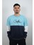 Erkek Sıfır Yaka Çizgili Sweatshirt Creattion Turkuaz 1