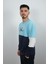 Erkek Sıfır Yaka Çizgili Sweatshirt Creattion Turkuaz 2