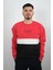 Erkek Sıfır Yaka Çizgili Polar Sweatshirt Story Kırmızı 1