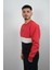 Erkek Sıfır Yaka Çizgili Polar Sweatshirt Story Kırmızı 2