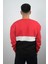 Erkek Sıfır Yaka Çizgili Polar Sweatshirt Story Kırmızı 3