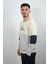 Erkek Sıfır Yaka Çizgili Sweatshirt Creattion Krem 2