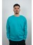 Erkek Sıfır Yaka Düz Polar Sweatshirt Turkuaz 1
