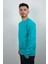Erkek Sıfır Yaka Düz Polar Sweatshirt Turkuaz 2