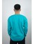 Erkek Sıfır Yaka Düz Polar Sweatshirt Turkuaz 3