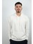 Erkek Kapüşonlu ve Önden Cepli Düz Polar Sweatshirt Ekru 1