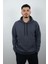 Erkek Kapüşonlu ve Önden Cepli Düz Polar Sweatshirt Antrasit 1