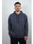Erkek Kapüşonlu ve Önden Cepli Düz Polar Sweatshirt Antrasit 2