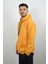Erkek Kapüşonlu ve Önden Cepli Düz Polar Sweatshirt Sarı 2