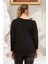 Omuz Detaylı Siyah Büyük Beden Bluz 4