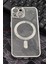 iPhone 14 Uyumlu Magsafe Özellikli Gümüş Gri Silver Renkli Kenarlı Lazerli Şeffaf Kılıf Lens Korumalı 1