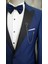 Erkek Kuşaklı Smokin Damatlık Saten Kırlangıç Yaka Italyan Kesim Slim Fit-Saks Mavisi 5
